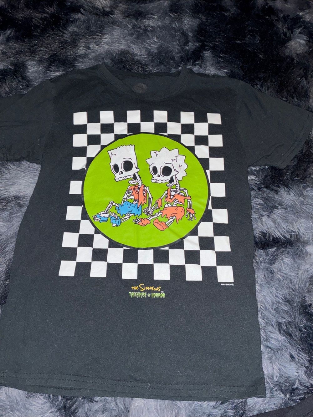 The Simpsons Black Graphic Tee men’s small treehouse of horror Checkerboard
